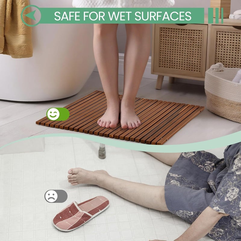 DoubleFill Teak Wood Bath Mat, 30" x 30" Teak Shower and Bath Mat for Indoor and Outdoor Use, Non Slip Rollable Wooden Platform for Sauna, Pool, Bathtub, Hot Tub Flooring Decor and Protector - Image 4